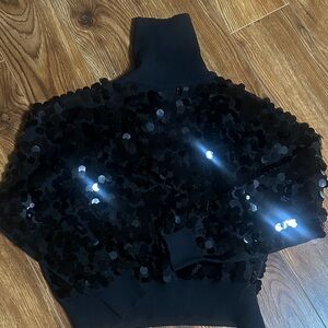 New Terra Vera Black Sequin Turtleneck Sweater Sz.L